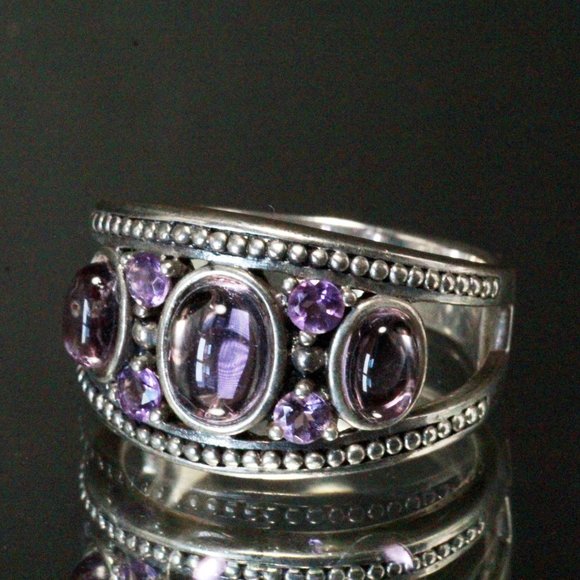 Sterling Silver Amethyst Cabochon Textured Lovely QVC Ring - Picture 2 of 8